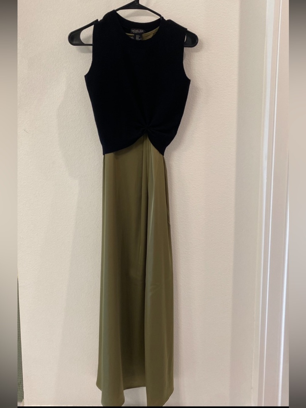 Sleeveless Twist-Front Black and Olive Maxi Dress